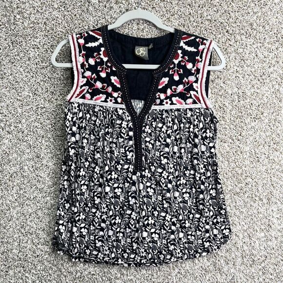 Anthropologie Tops - One September Top Women’s Small Anthro Floral Embroidered V-Neck Blouse Tank